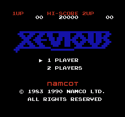 Xevious title screen for Famicom Disk System